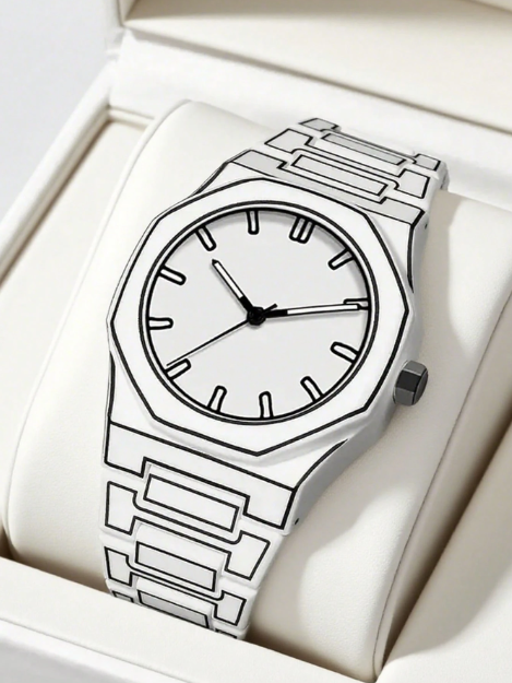 ساعات رياضية للرجال، سوار ساعة بطراز مانجا أبيض وأسود